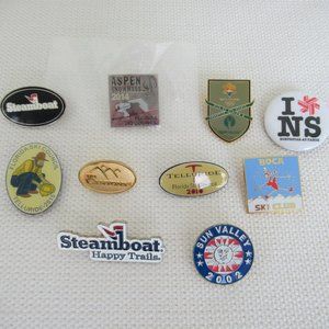Lot of Souvenir Hat Lapel Pins Ski Steamboat, Aspen, Telluride, Deer Valley, Etc